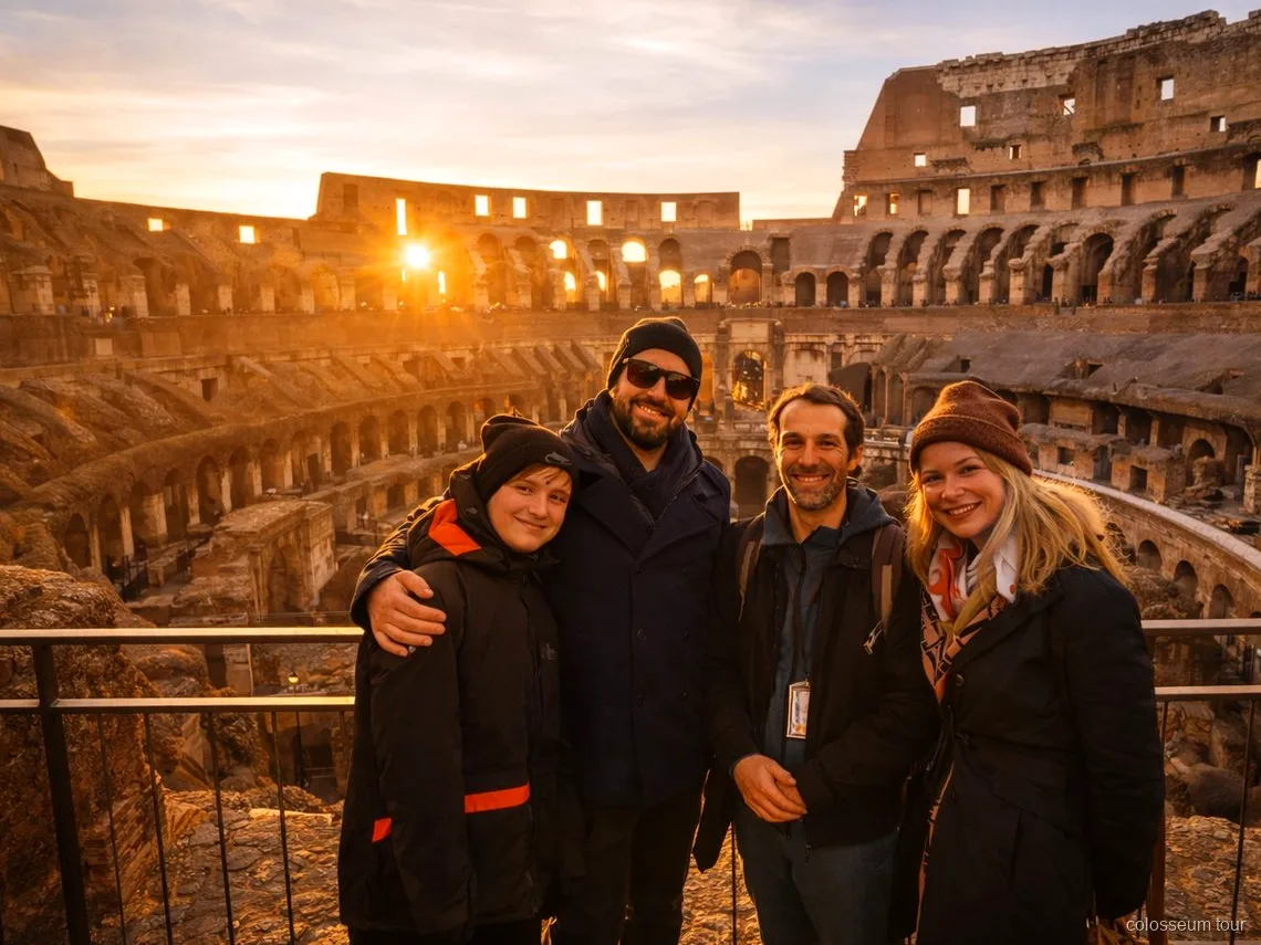 Engelstalige gids leidt de Colosseum tour bij zonsondergang